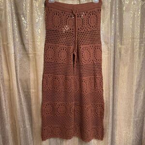 Aerie Horizon Brown Crochet Knit Wide Leg Beach Casual Pants Med NWT